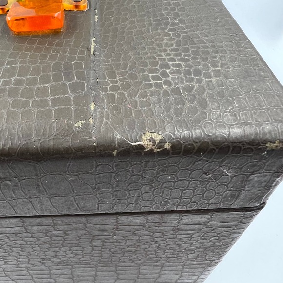 Vintage Snake Skin Mini Train Travel Case Carry On Luggage Handle MCM Distressed - Picture 7 of 16